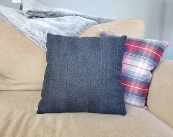 Upcycled Sweater & Plaid Pillow, Sweater Pillow 14 x 14, Fall Pillow, Pillow Cover, Pillow Set, Fall Decor, Plaid Home Decor, Winter Decor