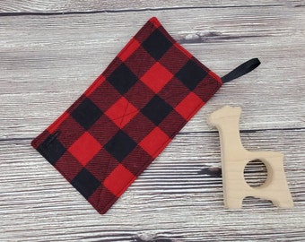 Baby Crinkle Toy /Red and Black Buffalo Plaid / Free Shipping / Sensory Toy / Baby Boy Shower Gift / Red and Black Check / Lumberjack