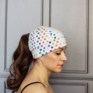 Polka Dot Ponytail Hat, Pony Hat, Multi-Color Polka Dot Beanie, Running Hat, Workout Hat, Running Beanie, Knit Hat, Fitted Hat, Ponytail image 9