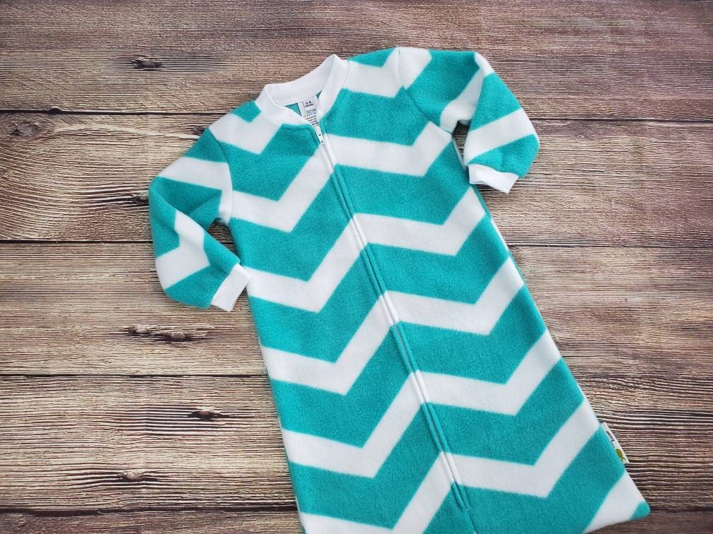 Aqua Chevron Fleece Baby Sleep Sack, Long Sleeve, Zipper and Button