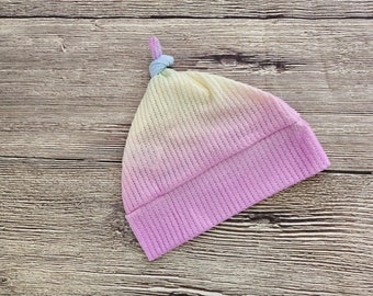 Rainbow Ombre Baby Girl Hat, Baby Beanie, Baby Bear Hat, Baby Knit Hat, Newborn Hat, Soft Baby Cap, Baby Knot Hat, Waffle Knit Baby Hat