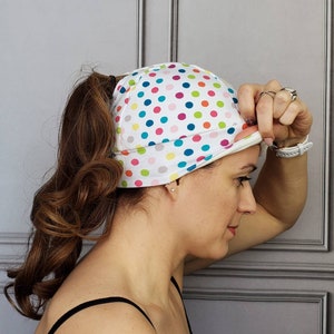 Polka Dot Ponytail Hat, Pony Hat, Multi-Color Polka Dot Beanie, Running Hat, Workout Hat, Running Beanie, Knit Hat, Fitted Hat, Ponytail image 7