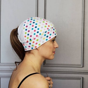 Polka Dot Ponytail Hat, Pony Hat, Multi-Color Polka Dot Beanie, Running Hat, Workout Hat, Running Beanie, Knit Hat, Fitted Hat, Ponytail image 5