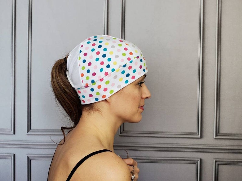 Polka Dot Ponytail Hat, Pony Hat, Multi-Color Polka Dot Beanie, Running Hat, Workout Hat, Running Beanie, Knit Hat, Fitted Hat, Ponytail image 5