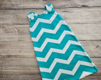 Aqua Chevron Fleece Baby Sleep Sack, Sleeveless, Winter Sack, Baby Shower Gift, Baby Sleeper, Wearable Blanket, Zip and Button