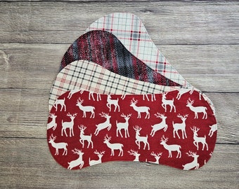 Deer Plaid Burp Cloths Boy Set, Double Sided Flannel Burp Cloths, Soft Burp Rags, Baby Gift, Spit up Rags, Baby Shower Gift, Red and Gray
