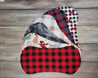 Burp Cloths Boy Large Set / Free Shipping / Set of 6 - Black/Red Buffalo Plaid, White/Gray Plaid, Moose Print - Red and Black Check