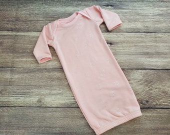 Pink Silver Star Baby Gown, Baby Shower Gift, Simple Baby Clothing, Newborn Outfit, Coming Home Outfit, Handmade Baby Clothes, French Terry