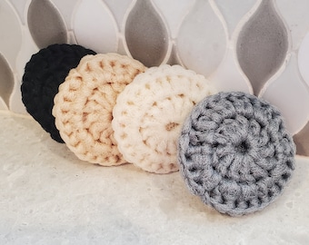 Neutral Set of Dish Scrubbies, Round Pot Scrubby, Crocheted Dish Scrubby, Nylon Net, Double Layer, Dish Sponge, Reusable Dish Scrubber