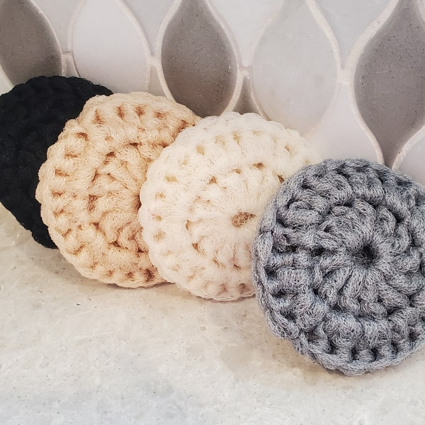 Neutral Set of Dish Scrubbies, Round Pot Scrubby, Crocheted Dish Scrubby, Nylon Net, Double Layer, Dish Sponge, Reusable Dish Scrubber