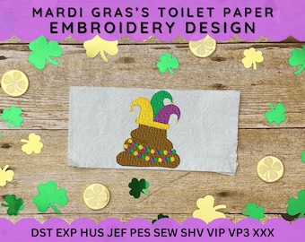 Karneval Toilettenpapier Stickdatei, lustige Karneval Stickerei, 4x4 ITH Maschinenstickdatei, Badezimmer Humor Design