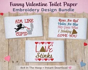 Valentinstag Toilettenpapier Stickmuster Bundle, lustige Valentinstag Stickerei, Gag Geschenk Stickmuster