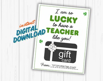 St. Patricks Day Lehrer Geschenkkartenhalter, moderne Glückskarte (digitaler Download)