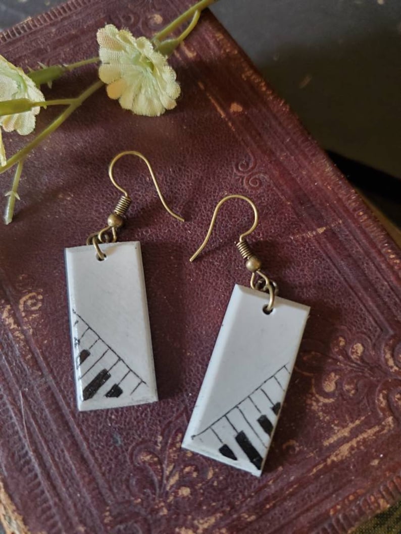 Scrimshaw Earring Set Lovely Piano Keys Design OOAK Great Gift Idea
