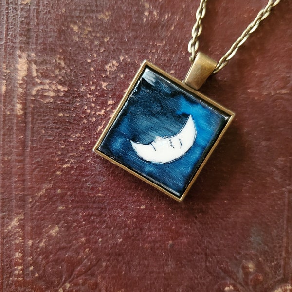 Scrimshaw Necklace Intricate Sleeping Crescent Moon Great Gift Idea