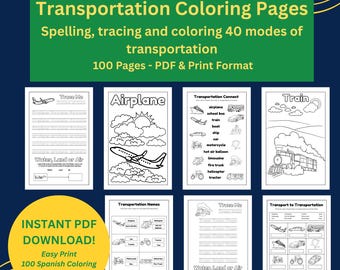 Transportation Coloring Book: 105 Activity Pages (digital Download PDF ...