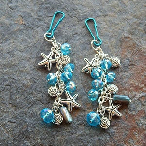 Starfish keychain - Silver and blue star fish charm - zipper pull - cute car accessory - rear view mirror dangle - purse charm - mermaidcore
