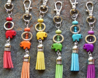 Elephant keychain - lucky elephant tassel charm - zipper pull - cute car accessory - rearview mirror dangle - key chain - purse charm