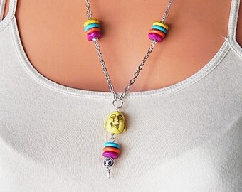 Colorful buddha necklace and earrings  - Good luck necklace - stone cairn earrings -  boho buddha jewelry set - hippie - festival jewelry