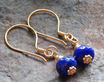 Lapis lazuli earrings - faceted lapis and gold fill dangle earrings - midnight blue - December birthstone gift - blue gemstone earrings