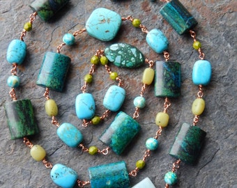 Beaded belt - Chunky stone necklace in turquoise and green - long statement necklace - convertible necklace - unique accessory - boho style