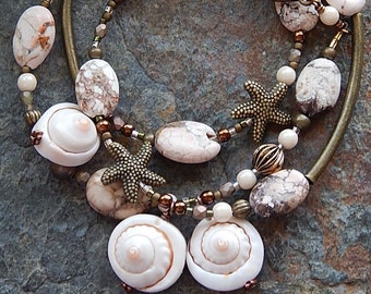 Seashell bracelet - Under the sea inspired triple wrap bracelet - asymmetrical necklace - starfish bracelet - mermaidcore - beachy - boho