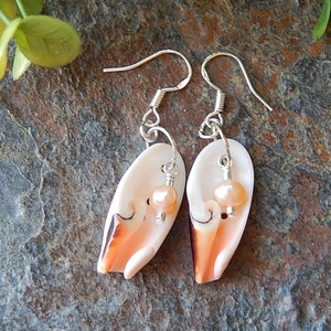 Seashell earrings - freshwater pearl and seashell earrings - peach pink pearls - mermaid jewelry - mermaidcore earrings - beach lover gift