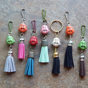 Buddha keychain - Buddha tassel charm - zipper pull - cute car accessory - rear view mirror dangle - key chain - purse charm - clip on