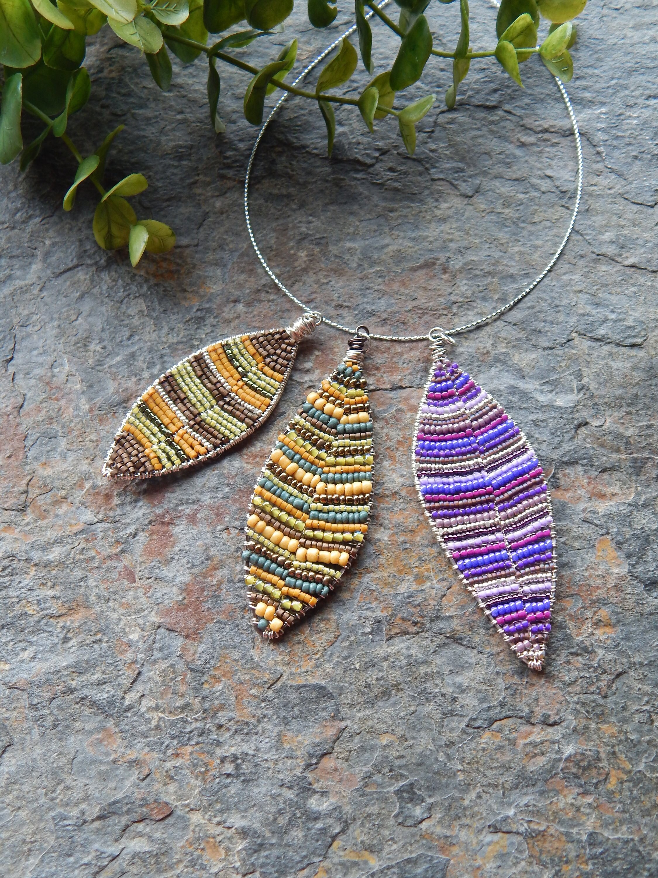 Beaded leaf pendants - boho style wire woven leaf necklace  - woodland inspired beaded leaves - plant lover gift - inspired by nature - tree