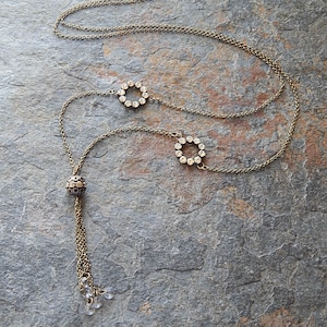 Rhinestone tassel necklace - handmade crystal chain tassel - long bohemian pendant necklace - vintage style - downton abbey inspired jewelry