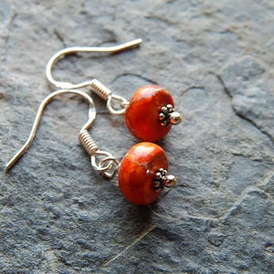 Sea sediment jasper earrings - sterling silver earrings - petite dangle earrings - colorful stone jewelry -  orange