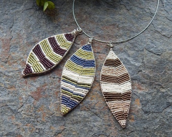 Beaded leaf pendants - boho style wire woven leaf necklace  - woodland inspired beaded leaves in natural colors - inspired by nature - trees