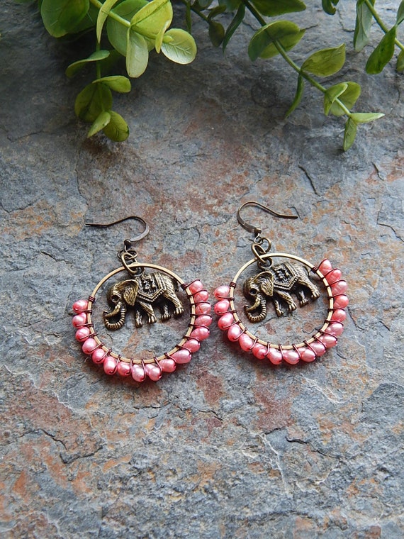 Elephant Earrings with a Pink Bead Elephant Earrings with a Pink Bead