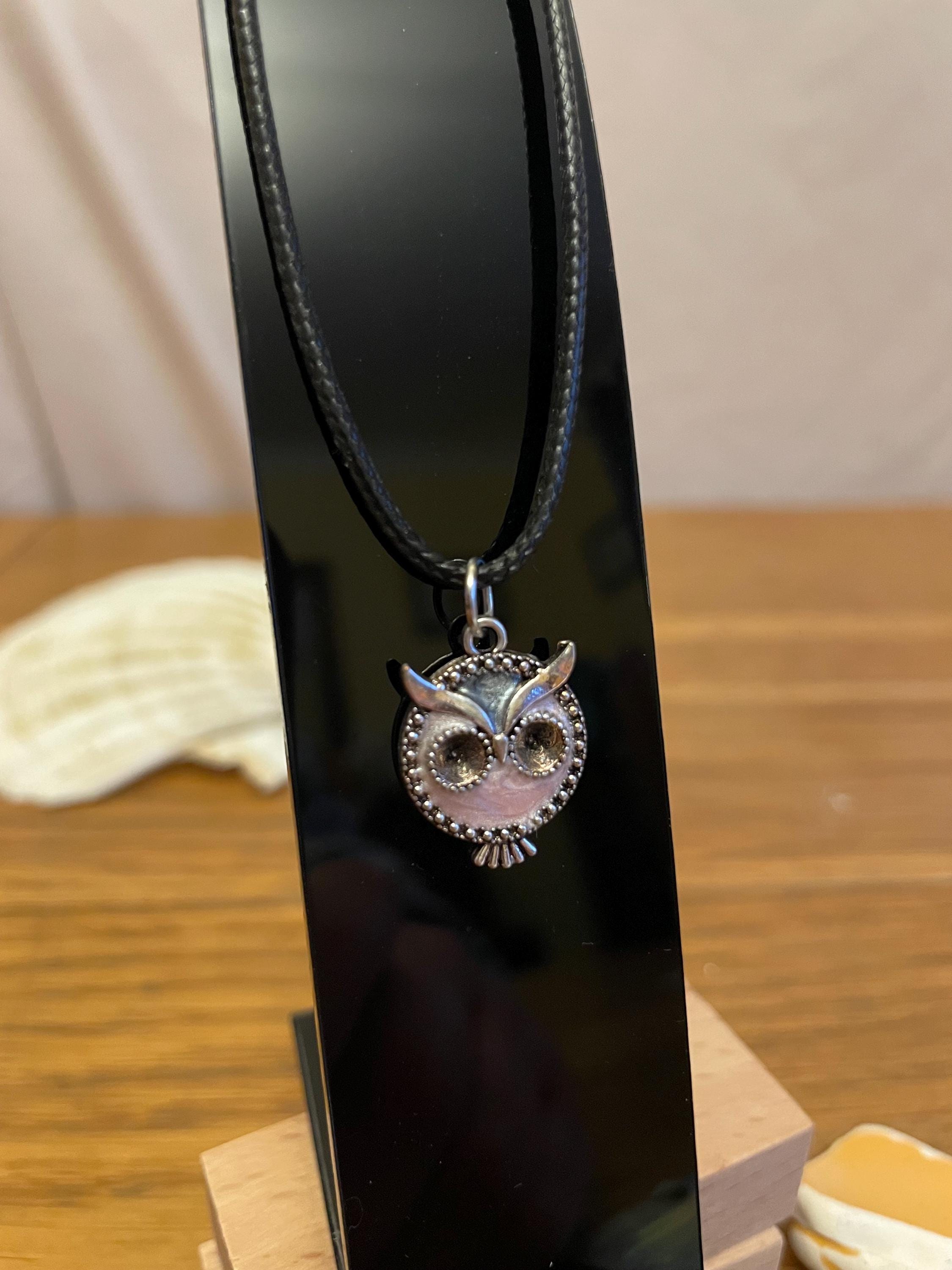 Resin Owl Necklace on Black Leather Cord | Cute Animal Pendant | Affordable Stocking Filler | Handma