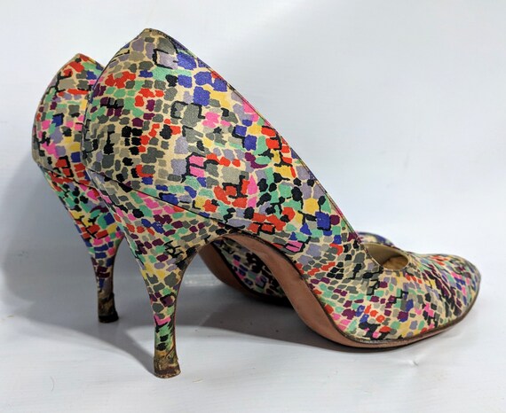 Vintage 60s Mod Multi Color Colorblock Satin Heel… - image 4