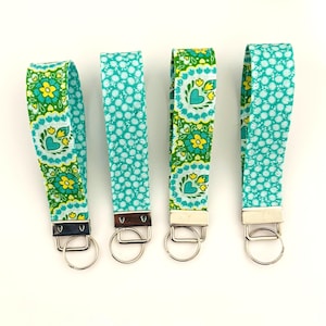 Handmade Key Fob Wristlet | Teacher Gift | Car Key Fob | Fabric Keychain Wristlet | Car Key Holder | New Driver Gift | Green Print