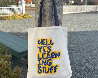 Sturdy Cotton Tote Bag - Hell Yes Learning Stuff! - Contrast Handles