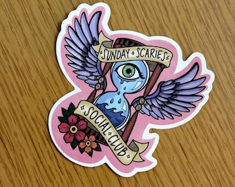 Sunday Scaries Social Club — Vinyl Sticker for Water Bottle, Laptop, Notebook, Car