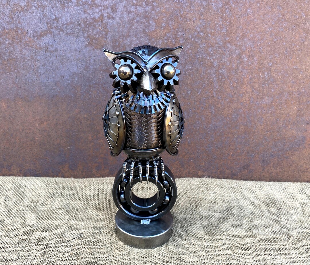 Owl Metal Sculpture Handmade - Industrial Steampunk Art, Recycled Metal ...