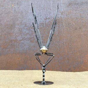 View of Metal Dragonfly Sculpture on Stand: Handmade Art With Intricate Wings ...