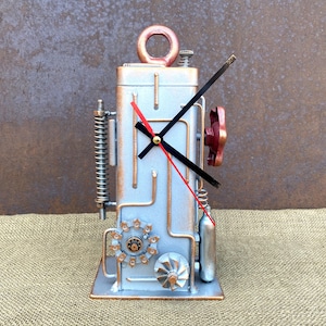 Steampunk Metal Sculpture Desk Clock, Handmade Industrial Clock, Steampunk Mechanical Decor, Steampunk Gift for Office, Loft, or Home