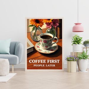 Retro Coffee Dreamscape: wyjątkowa cyfrowa sztuka ścienna dla miłośników kawy | Natychmiastowe pobranie do druku