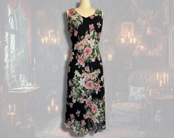 90s Whimsigoth Floral Dress Vintage Witchy Sleeveless Sundress