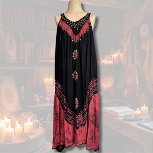 Boho Tent Dress 1990s Witchy Hippie Music Festival Sleeveless Maxi Renaissance Faire Embroidered Whimsigoth Grunge - Terra Exchange Vintage