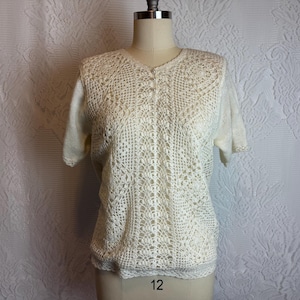 Granny Sweater Short Sleeve Knit with Pearl Buttons and Attached Vest Cottagecore Light Academia - Terra Exchange Vintage