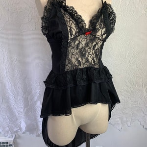 Black Lace Nightie Vintage Vampy Teddie Historical Negligee - Terra Exchange Vintage