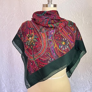 Wool Shawl Dark Academia Paisley Scarf Cozy Wrap Witchy Librarian Jewel Tones Made in Japan Little Women - Terra Exchange Vintage