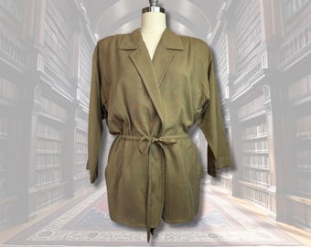 Giacca in seta Blazer scuro Academia Anne Klein Capispalla anni Novanta Moda anni '80 - Terra Exchange Vintage