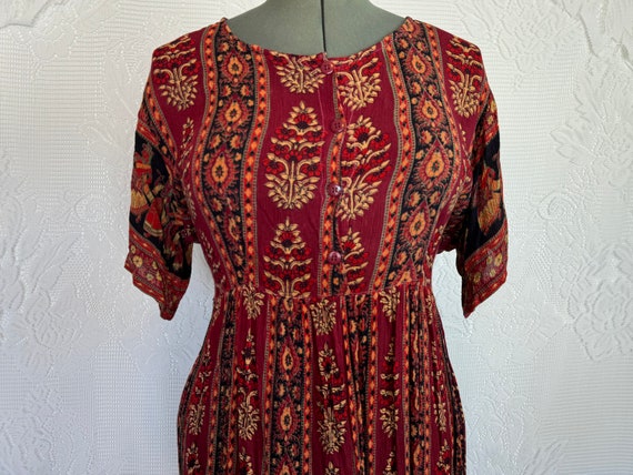 Bohemian Maxi Dress 90s Krinkle Rayon Hippie Boho… - image 3