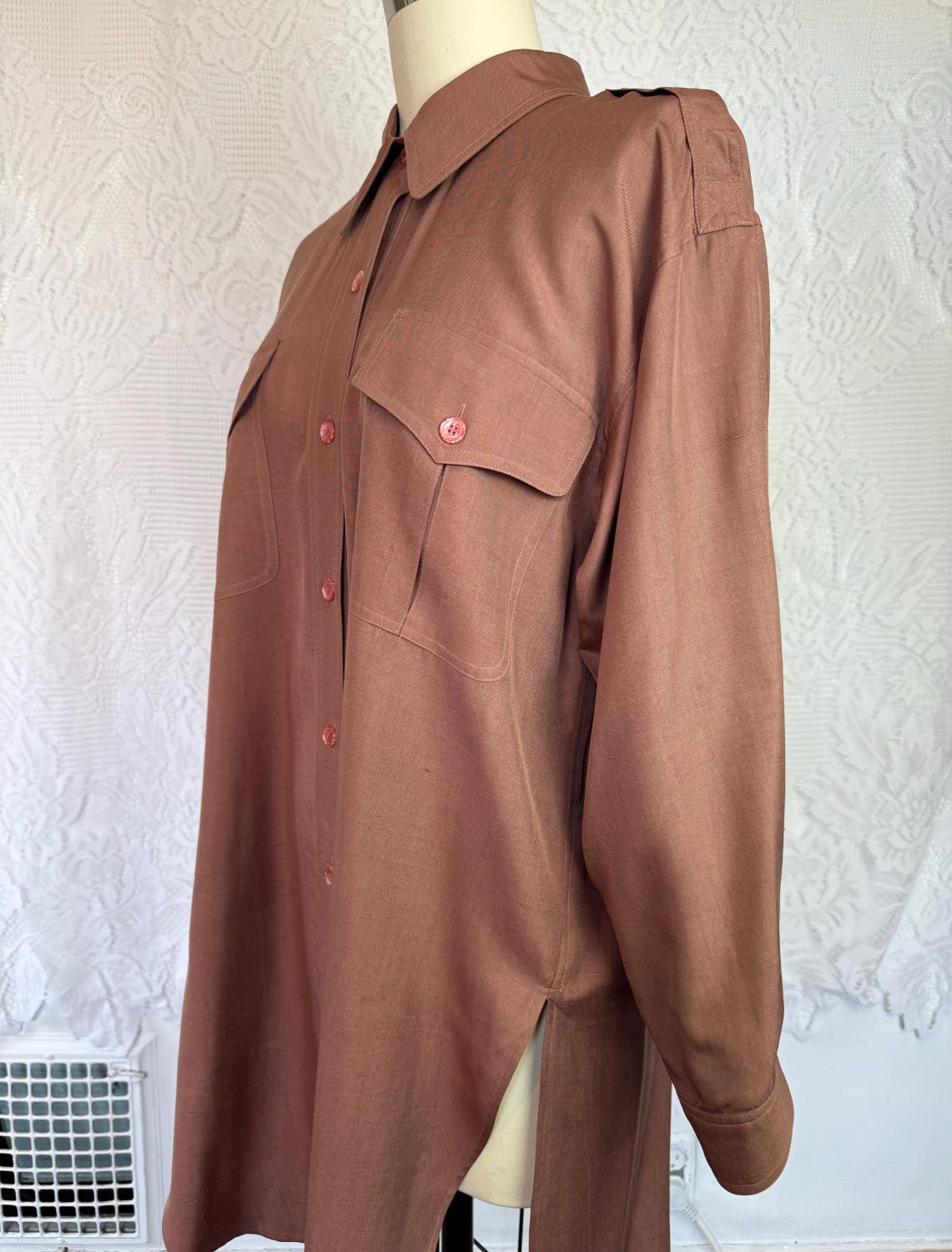 Vintage Silk Tunic Blouse: Dark Academia Librarian Shirt Dress, Foto 3 von 5